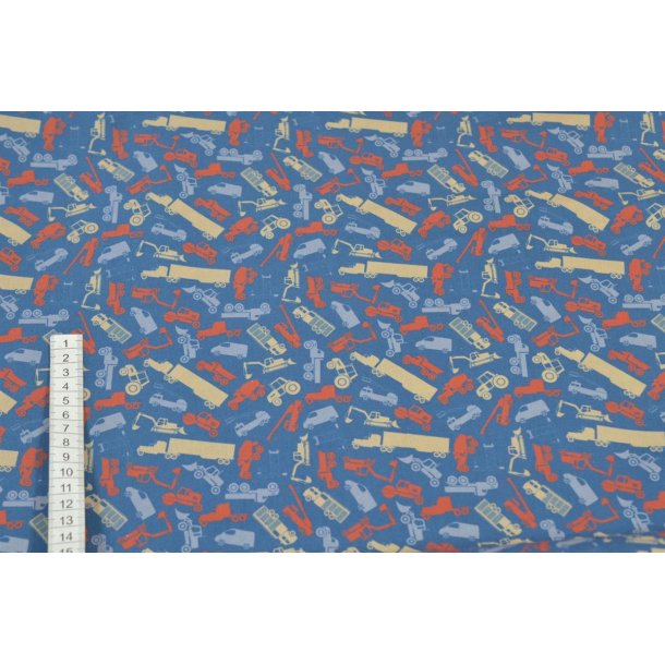 Bomuld/poplin Marine m/biler og traktor