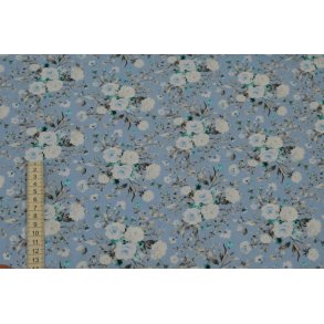 Bomuld/poplin Lysebl� m/Roser