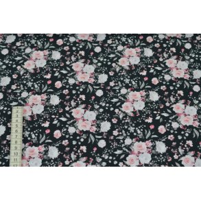Bomuld/poplin Sort m/roser