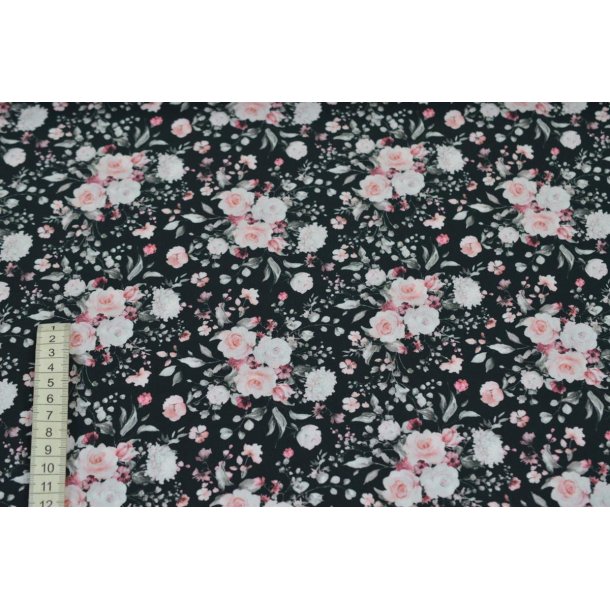 Bomuld/poplin Sort m/roser