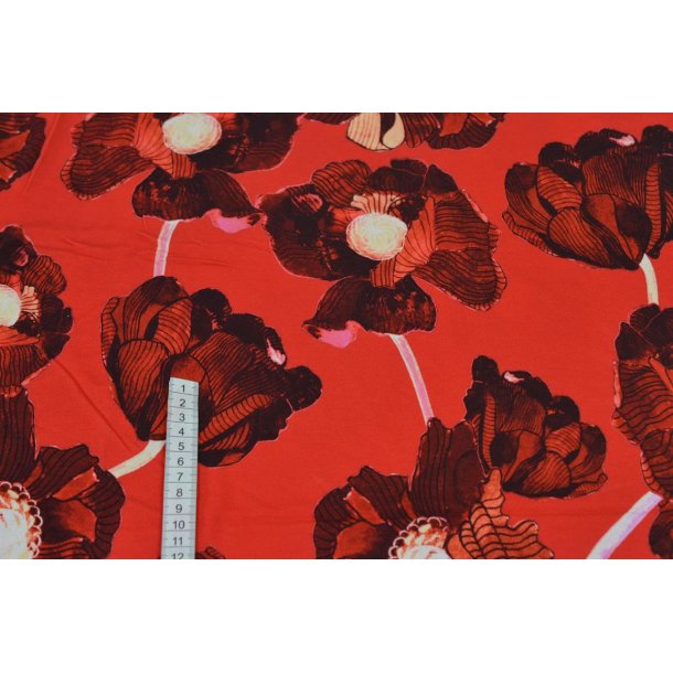 Viscose Jersey m.Blomster R�d/Sort