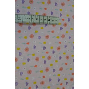 Bomuld/poplin Lyser�d m/blomster og glimmer