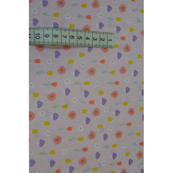 Bomuld/poplin Lyser�d m/blomster og glimmer