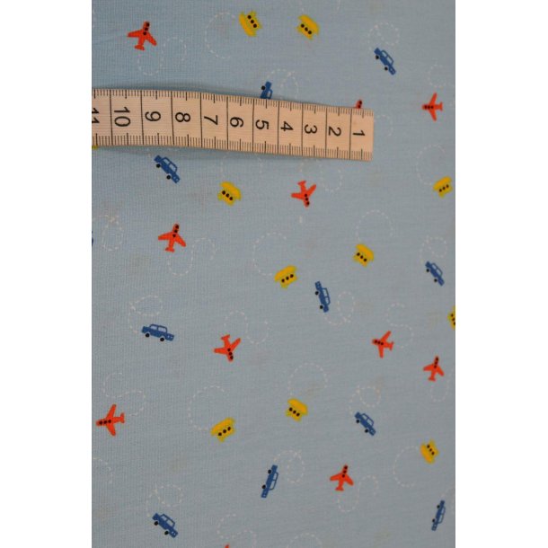 Bomuld/poplin Lysbl� m/fly, biler mv.