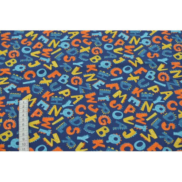 Bomuld/poplin m.bogstaver marine