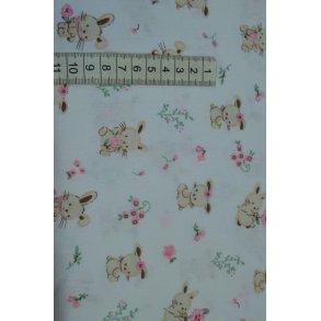 Bomuld/poplin Hvid m/Kanin og blomst