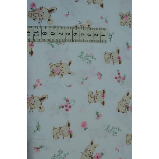 Bomuld/poplin Hvid m/Kanin og blomst
