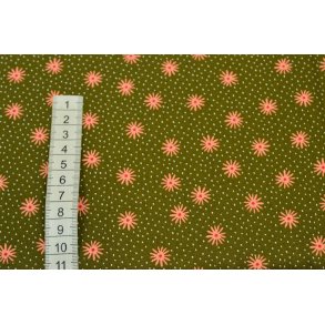 Bomuld/poplin Gr�n m/blomster