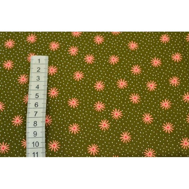Bomuld/poplin Gr�n m/blomster