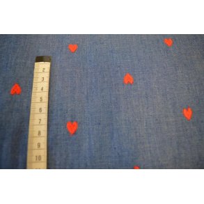 Chambray embroidery Hearts denim
