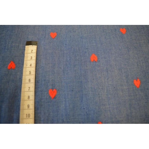 Chambray embroidery Hearts denim