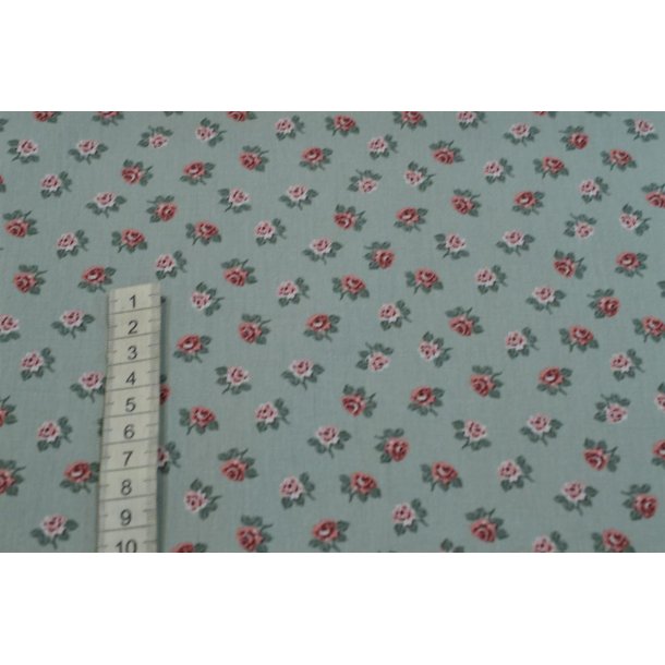 �kotex bomuld/poplin, Lysgr�n m/sm� blomster