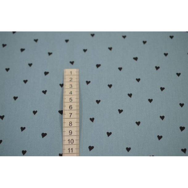 Bomuld/poplin St�vet bl� m/sm� hjerter