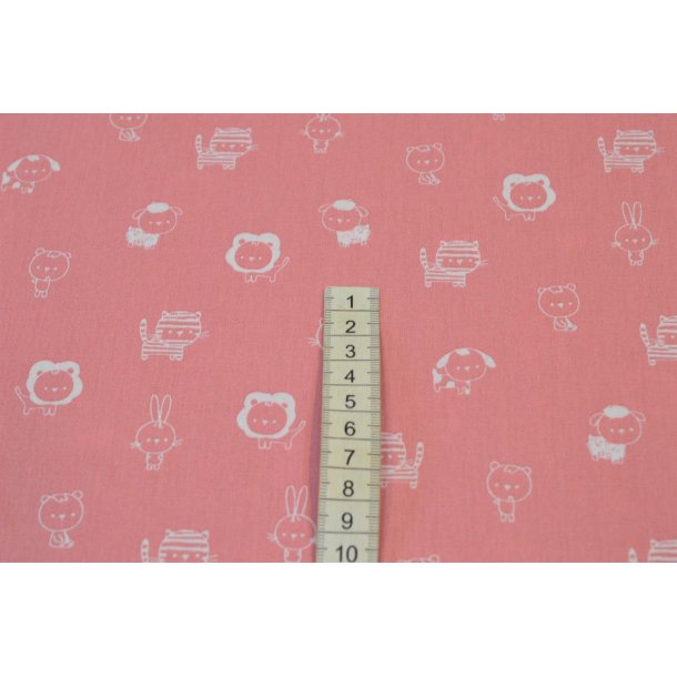 Bomuld/poplin Rosa m/Dyrehoveder