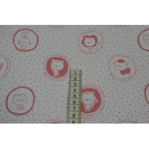 Bomuld/poplin Hvid m/rosa dyremotiver