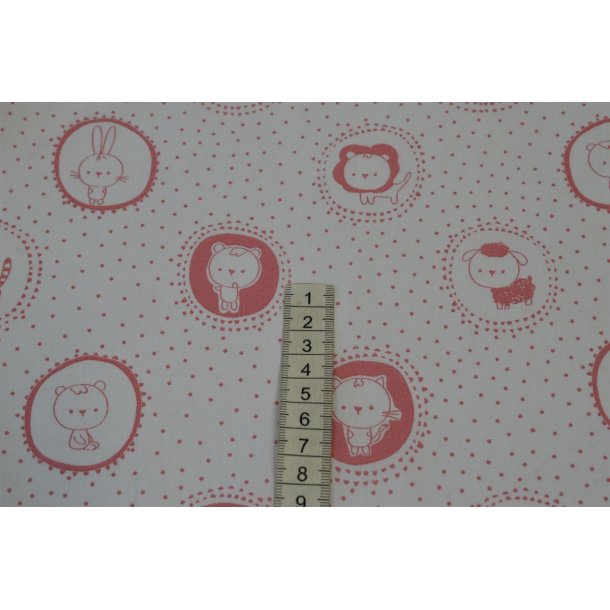 Bomuld/poplin Hvid m/rosa dyremotiver