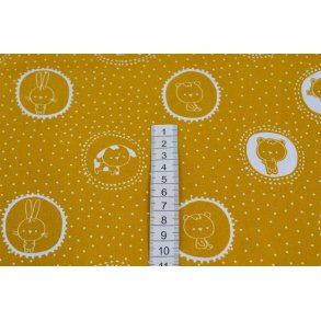 Bomuld/poplin Karry m/hvide dyremotiver