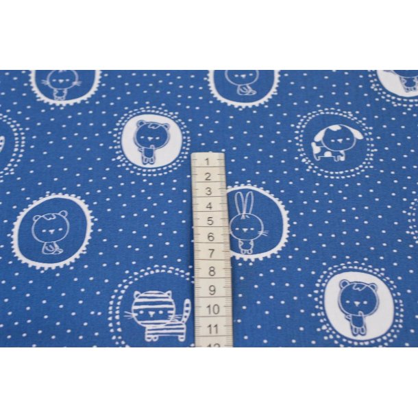 Bomuld/poplin Bl� m/dyremotiver