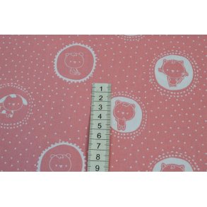 Bomuld/poplin Rosa m/dyremotiver