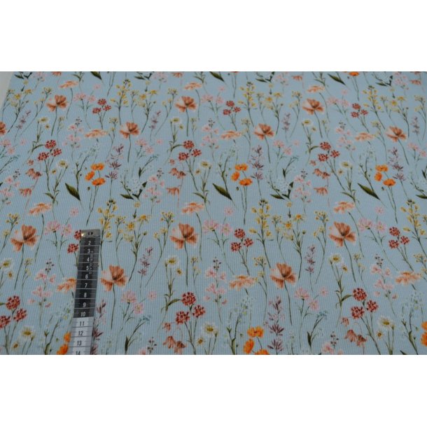 Gots Rib jersey m/blomster; Sart bl�