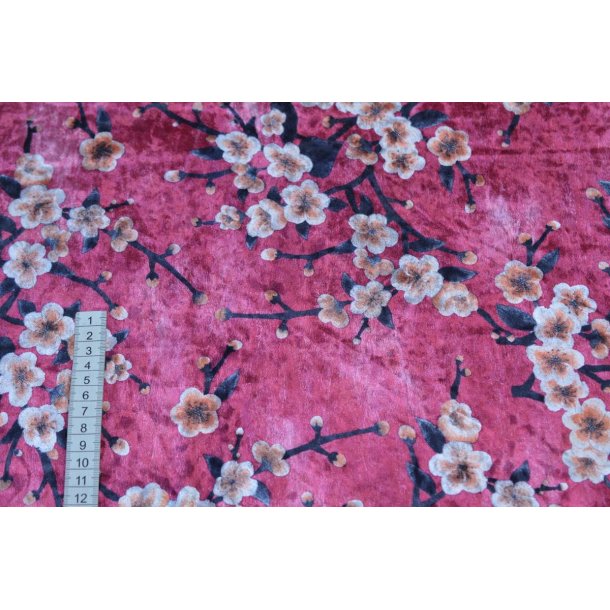 Blank velour R�dlig m/blomster