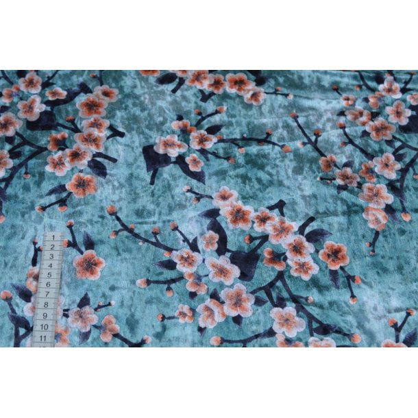 Blank velour Bl�lig m/blomster