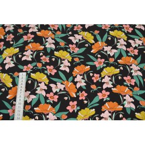 Viscose Sort m/blomster