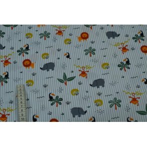 Bomuld/poplin smalstribet m/dyremotiver