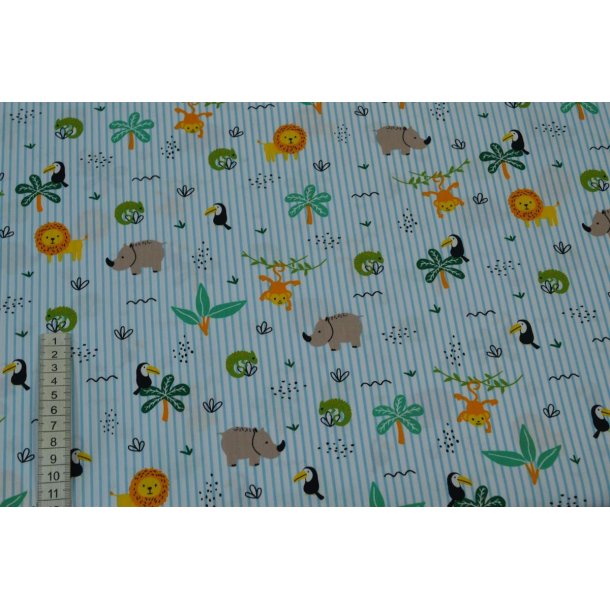 Bomuld/poplin Smalstribet m/Dyremotiver