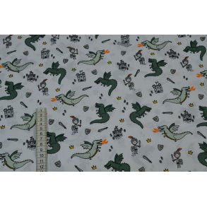 Bomuld/poplin Hvid m/Ridder og drager