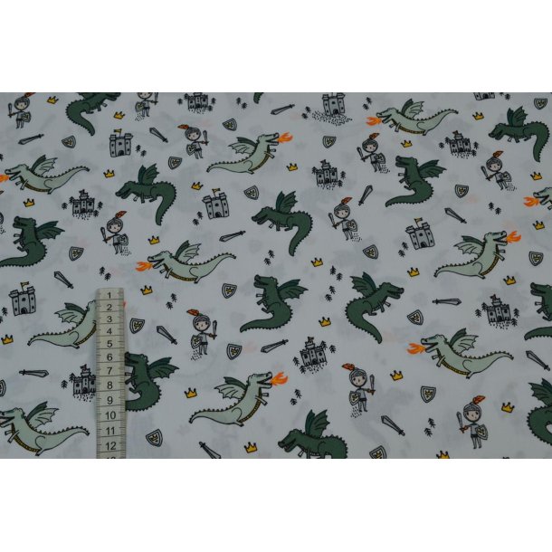 Bomuld/poplin Hvid m/Ridder og drager