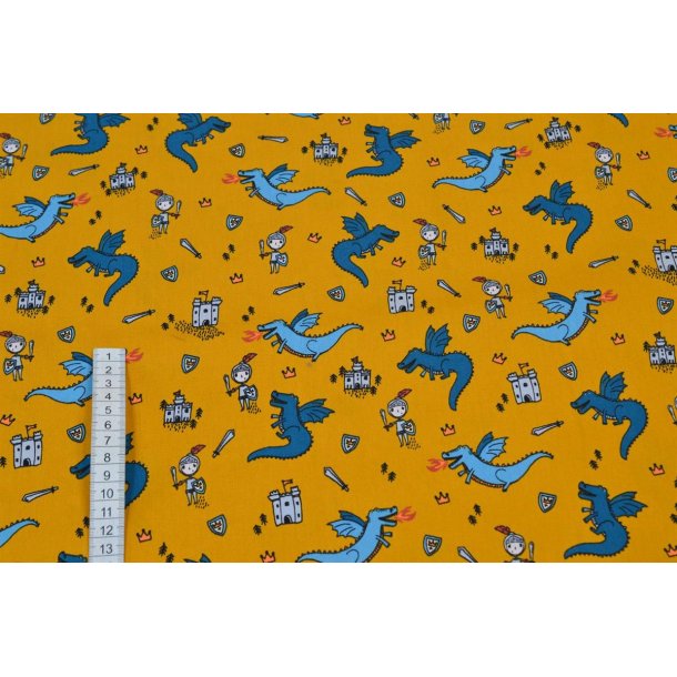 Bomuld/poplin Karry m/Ridder og drager