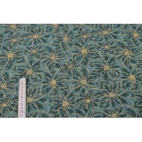 Bomuld Gr�n m/blomster og guld
