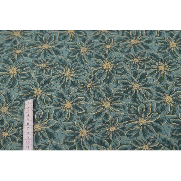 Bomuld Gr�n m/blomster og guld