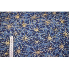 Bomuld Bl� m/blomster og guld