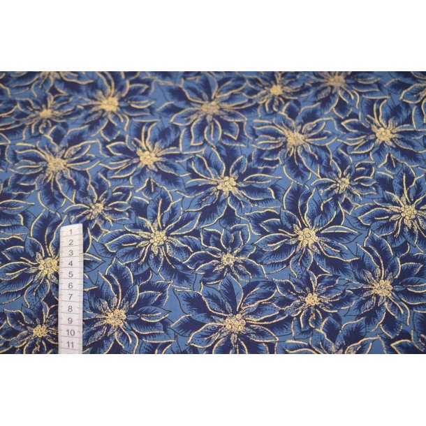Bomuld Bl� m/blomster og guld