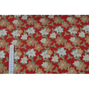 Bomuld R�d m/blomster og guld