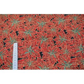 Bomuld R�d m/blomster og guld