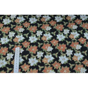 Bomuld Sort m/blomster og guld