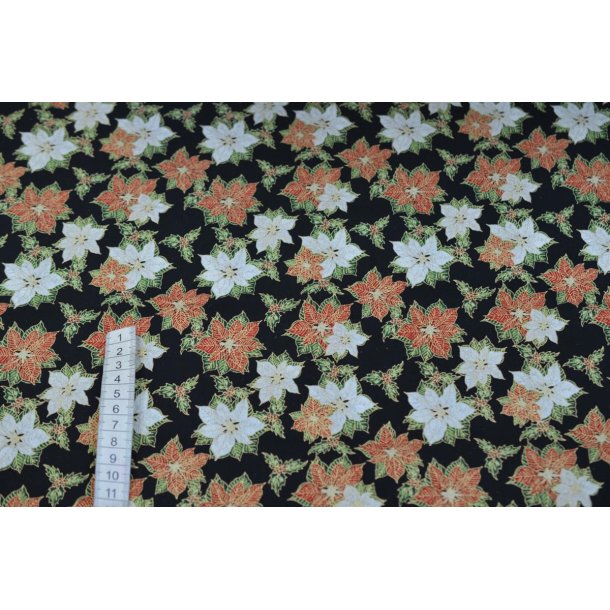 Bomuld Sort m/blomster og guld
