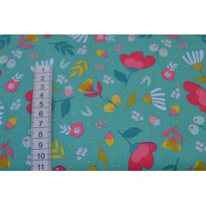 �kotex bomuld/poplin Aqua m/blomster