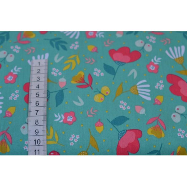 �kotex bomuld/poplin Aqua m/blomster