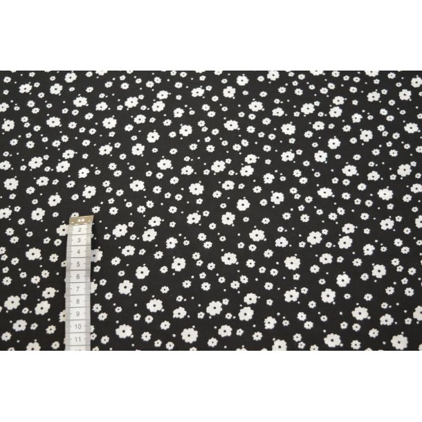 Viscose Sort m/sm� hvide blomster