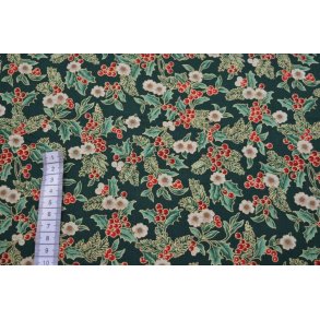 Julestof, blomster og b�r Gr�n/guld