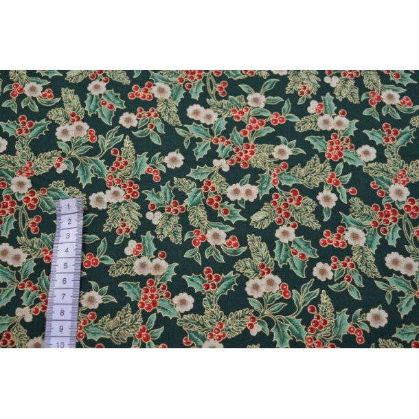 Julestof, blomster og b�r Gr�n/guld