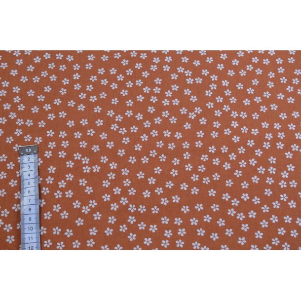 �kotex Bomuld Poplin m/blomster, Rustbrun