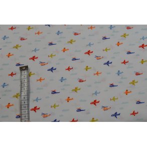 �kotex Bomuld Poplin m/flyvemaskiner hvid