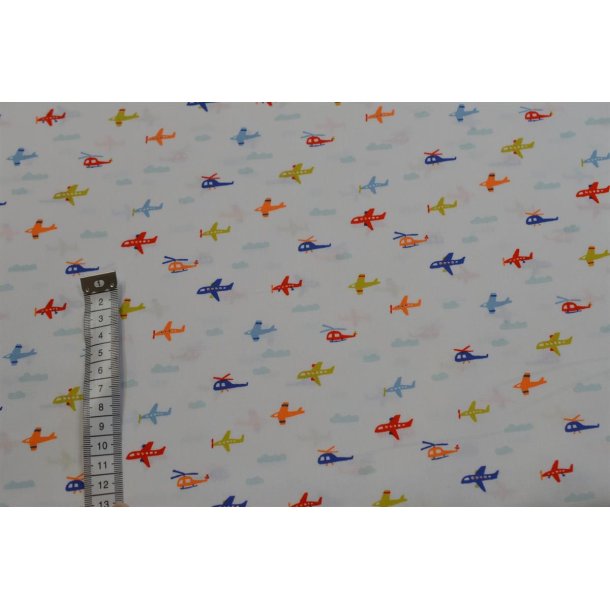 �kotex Bomuld Poplin m/flyvemaskiner hvid