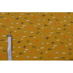 �kotex Bomuld poplin m/flyvemaskiner karrygul