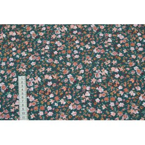 �kotex Bomulds Jersey m/blomster Petrol                                                                                      